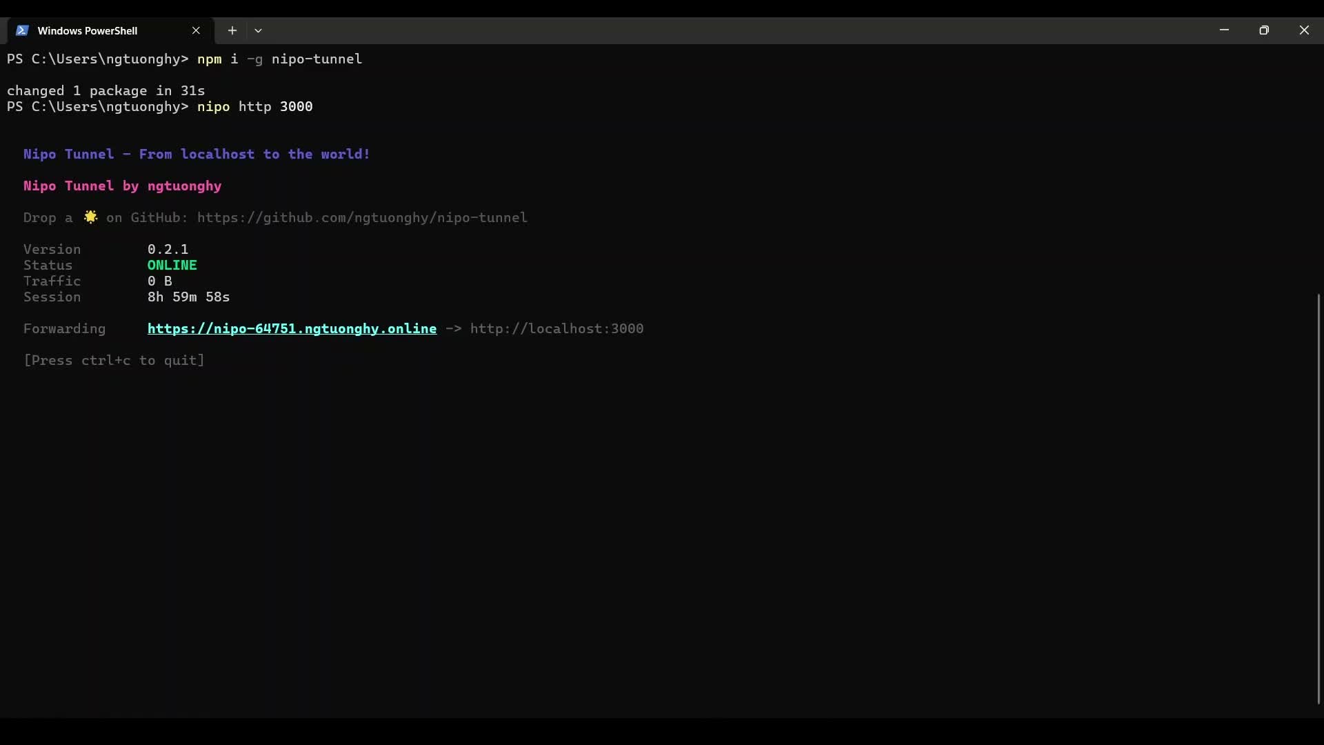 Nipo Tunnel Demo